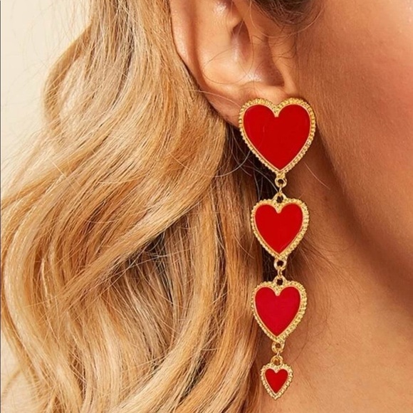 Jewelry - GOLD & Red 3/$30 Heart Tiered Earrings